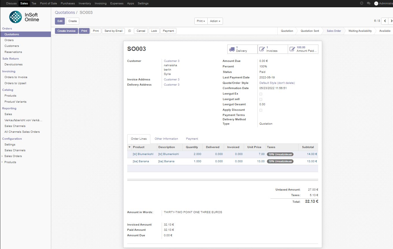 نظام مبيعات Odoo لألمانيا